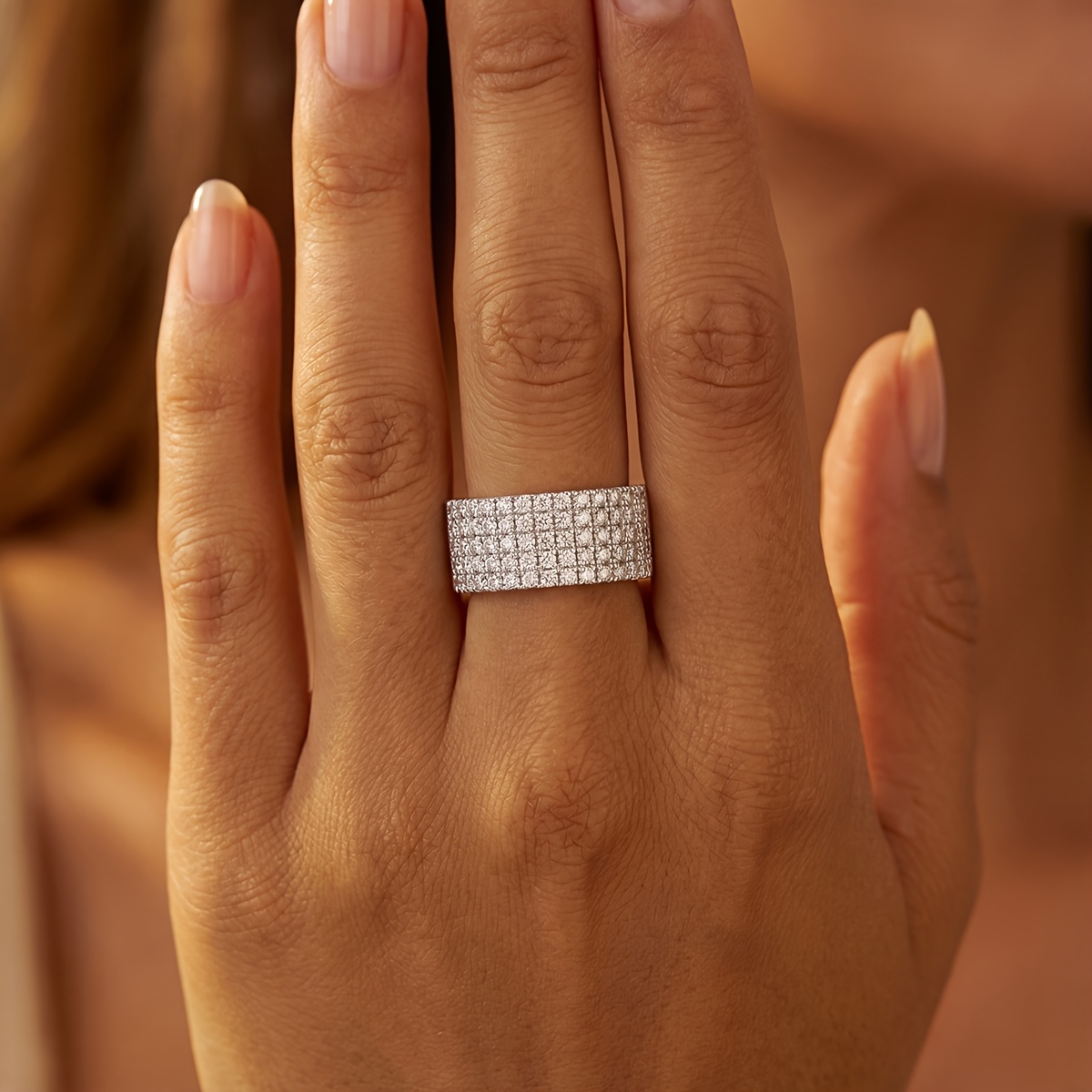 Women's Shimmering Five-Row Solitaire Ring, Elegant Design
